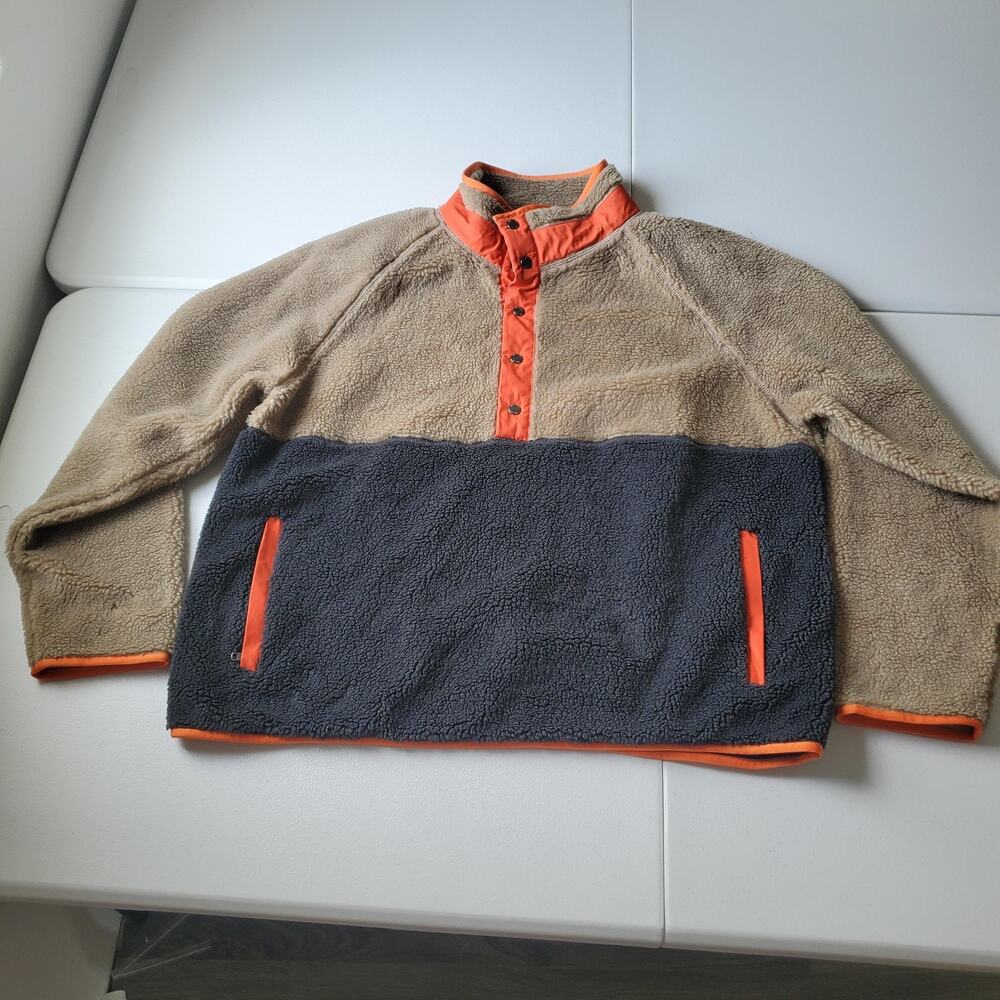 Todd Snyder Fleece Jacket Mens 2XL Beige Gray Snap Windbreaker Made Italy